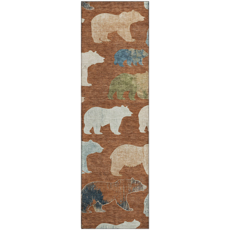 Premium Machine Washable Mayfield AMF2338 Lodge Rug, Paprika, 2'3" x 7'6" Runner
