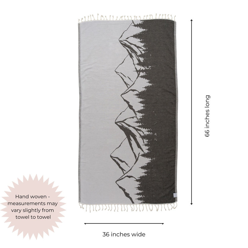 Serviette turque en coton biologique à imprimé montagne Chanyah, Noir