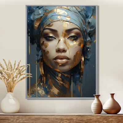 Blue And Gold African Woman Portrait - African Art Canvas Art