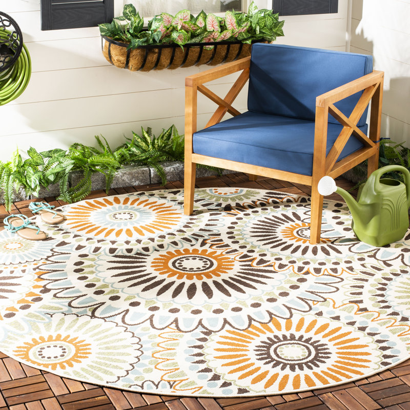 Tapis d'intérieur / extérieur floral Jaskarn Performance, Rond 6 pi 7 po