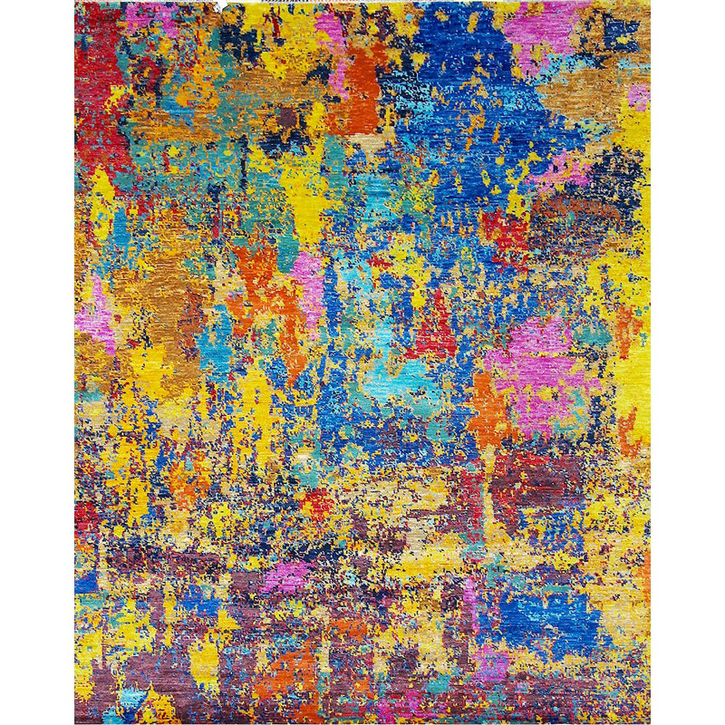 Tapis multicolore et doré noué à la main de haute qualité, Rectangle 8 pi x 10 pi