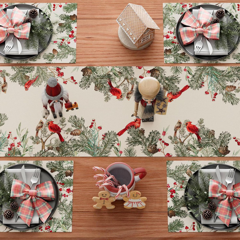 Chemin de table Cardinal Birds Winter Pine Christmas, Rectangle L 36 po x l 13 po