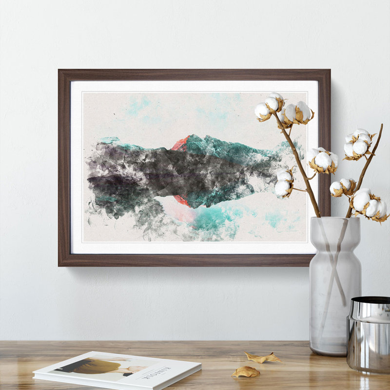 Mountain Reflection in France - Framed Print, 24cm H x 33cm W x 2cm D, Walnut Framed