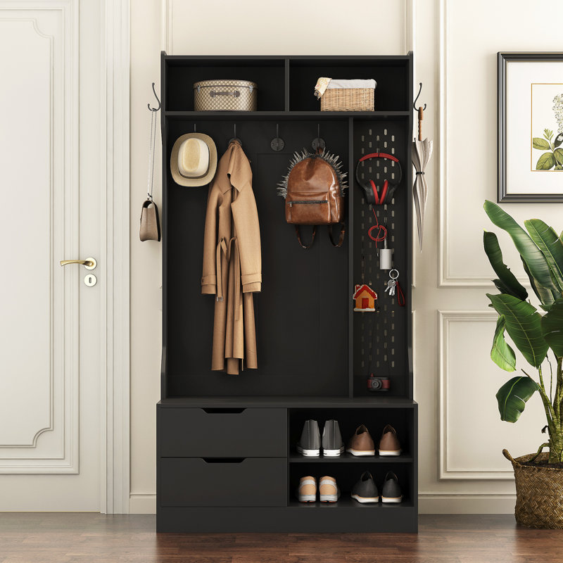 Hall Tree With 6 Hooks,Coat Hanger, Entryway Bench, Storage Bench,For Entrance, Hallwa,Black