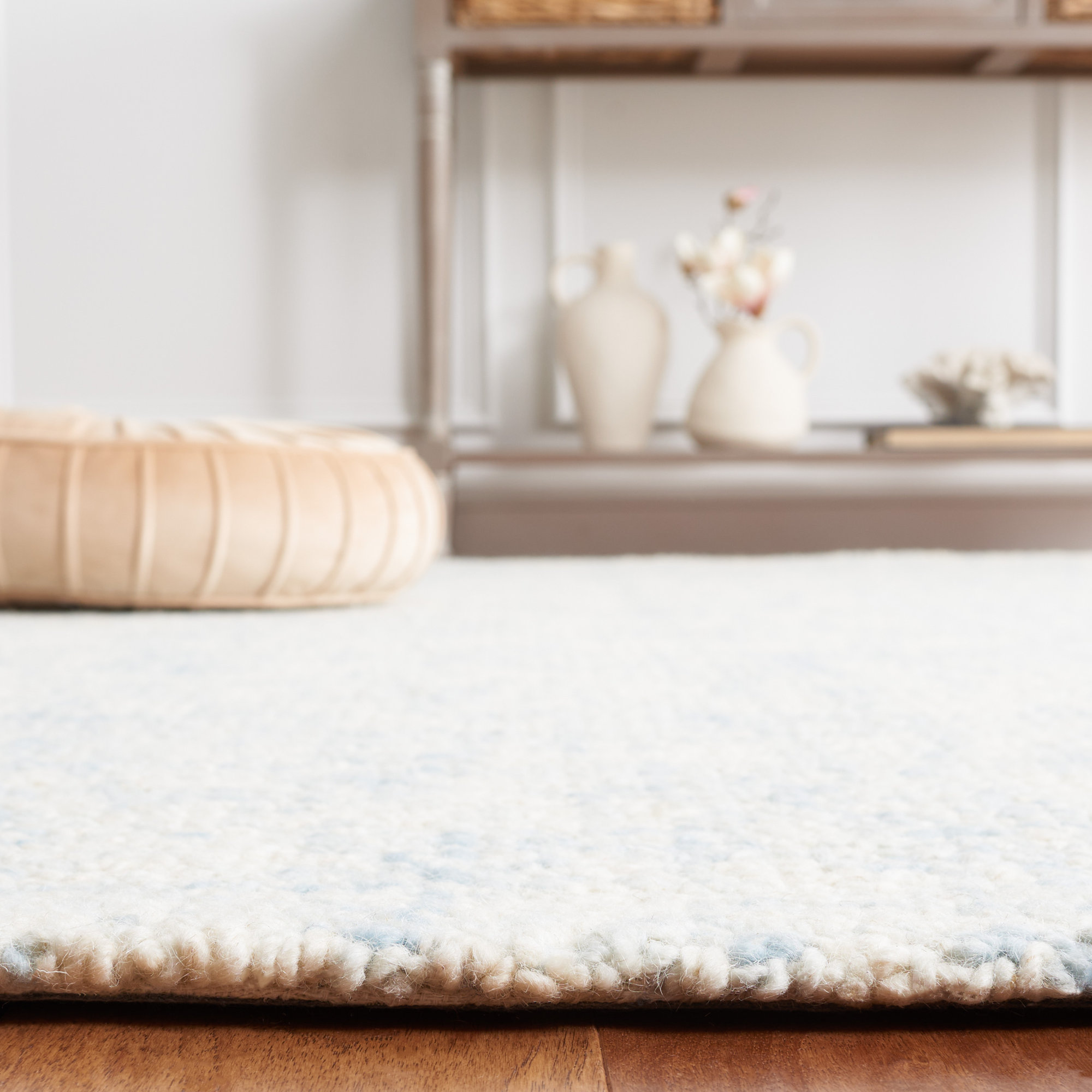 Fredi Abstract Hand Tufted Wool/Cotton Area Rug in Light Blue/Ivory, Square 6'