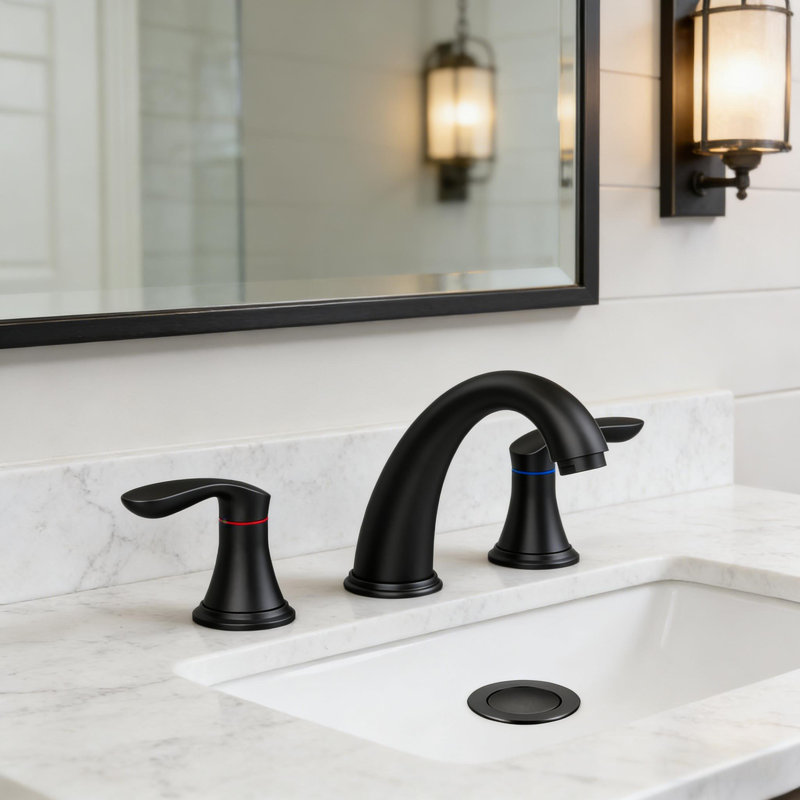 Robinet de lavabo de salle de bain 3 trous avec bonde escamotable en acier inoxydable et tuyau sans plomb cUPC, Noir mat