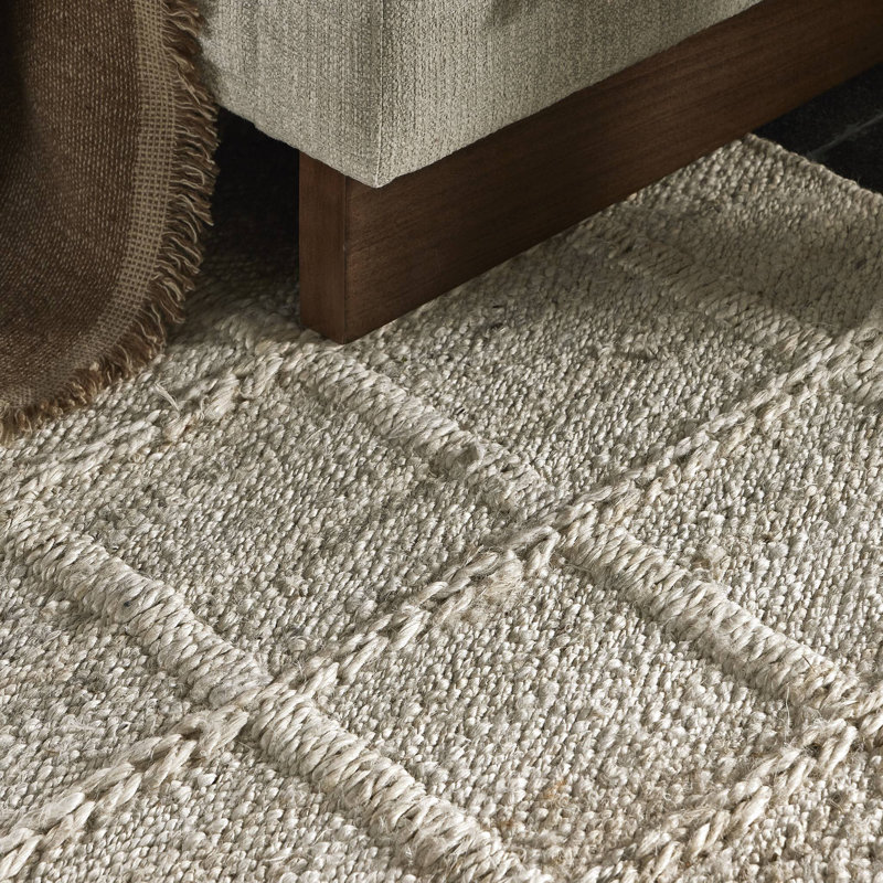 Grid Flatweave Jute Solid Color Area Rug in Bleached Grid Jute, Rectangle 8' x 10'