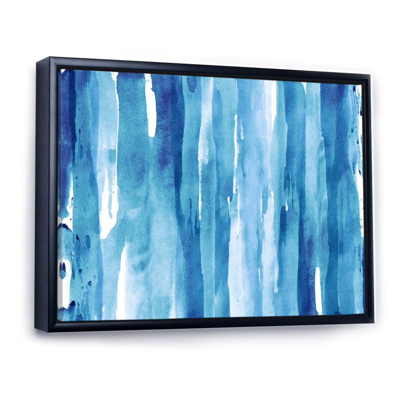 «Bright Blue Abstrart Stripes», reproduction sur toile flottante, H 12 po x l 20 po x P 1 po, Cadre flottant noir