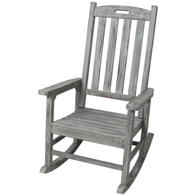 Wooden Oversized Porch Rocker Chair With Wide Seat and Tall Backrest, Light Gray