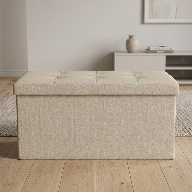 Millett Upholstered Storage Bench, Beige Linen