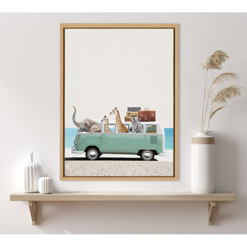 «Summer Animal Adventures» par juillet, reproduction d'art sur toile encadrée