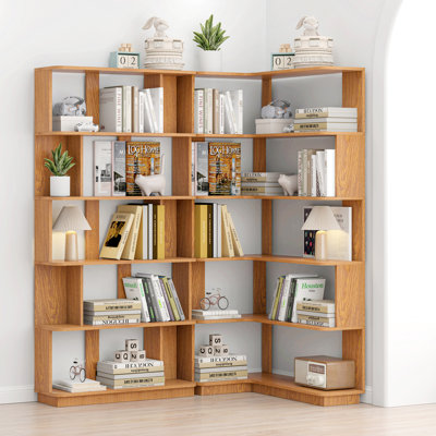Ensemble de bibliothèque à combinaison libre 66,93 "x H 64,57" - Unité de coin + tablette extensible - Aménagement peu encombrant et flexible - Pour le bureau à domicile / le salon