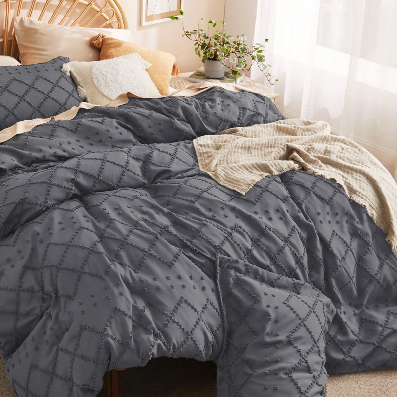 Bedsure Embroidery  Home Bedding Duvet Cover, Dark Grey, Twin Duvet Cover + 1 Standard Pillow Sham