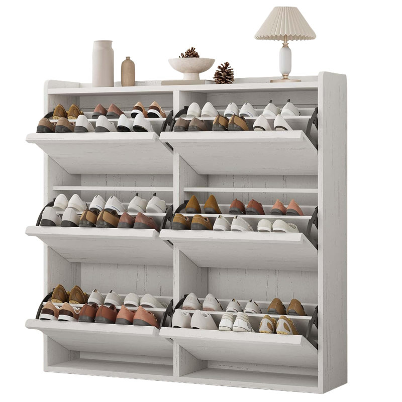 18-40 Pair Shoe Storage Cabinet With 2/3/4/6 Flip Drawers, White