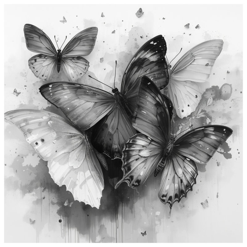 Monochrome Butterflies Art Double Sided Throw Pillows, 18 x 18 inches