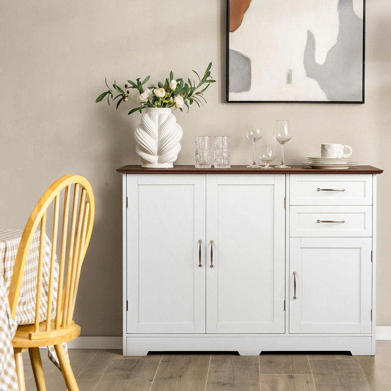 Buffet 2 tiroirs Joskar, Blanc / Noyer