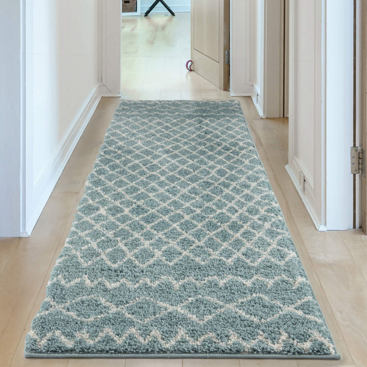 Moroccan Shaggy Collection Rugs Moroccan Design in Duck Egg Blue/Ivory