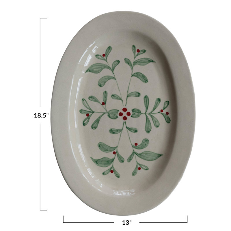 Mistletoe Hand-Painted Stoneware Oval Platter
