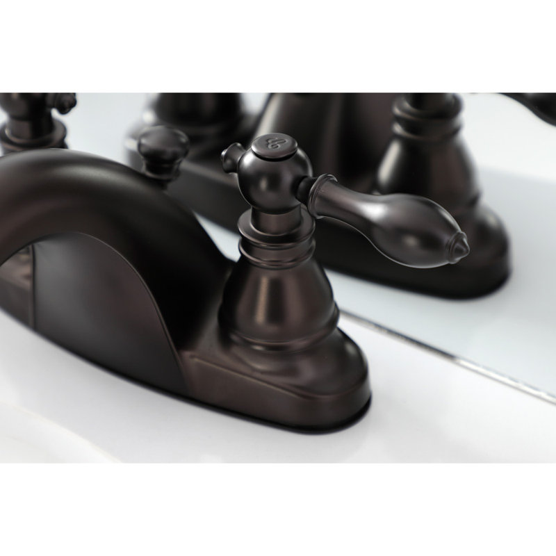 Kingston Brass American Classic Two-Handle 3-Hole Deck Mount 4" Centerset Bathroom Faucet with Plastic Pop-Up