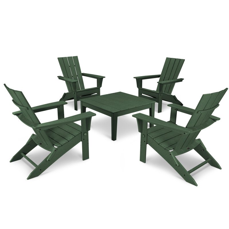 POLYWOOD Quattro Folding Chair 5-Piece Conversation Set, Green