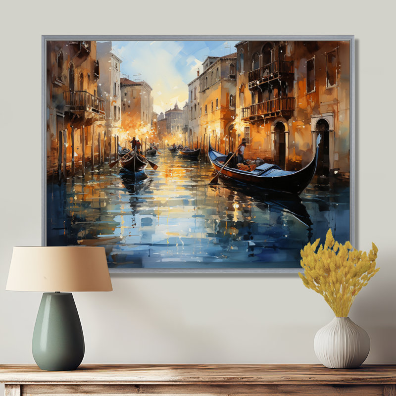 Italy Venetian Reflections I On Canvas Print, 24" H x 32" W, Floater Framed Print, Silver