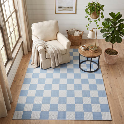 Tapis lavable à carreaux multicolores avec envers antidérapant