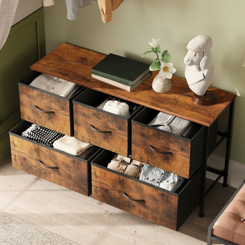 Amanah 39.1'' W 5-Drawer Dresser For Bedroom, Storage Unit With Sturdy Steel Frame, TV Stand With Wooden, Chest of Drawers for Closet, Living Room