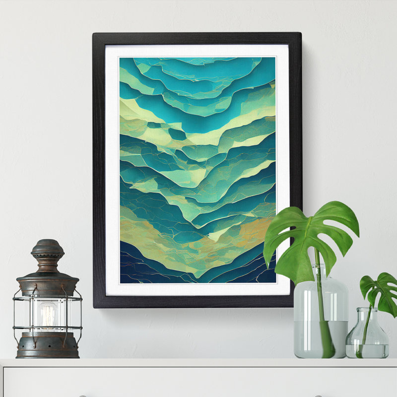 Seascape Abstract Vol.4 1 Piece Single Picture Frame Painting, 64cm H x 46cm W x 2cm D, Walnut