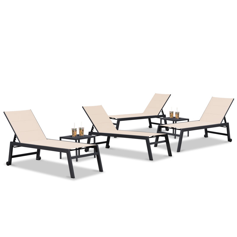 Chaise longue inclinable 66,15 po avec table, Beige