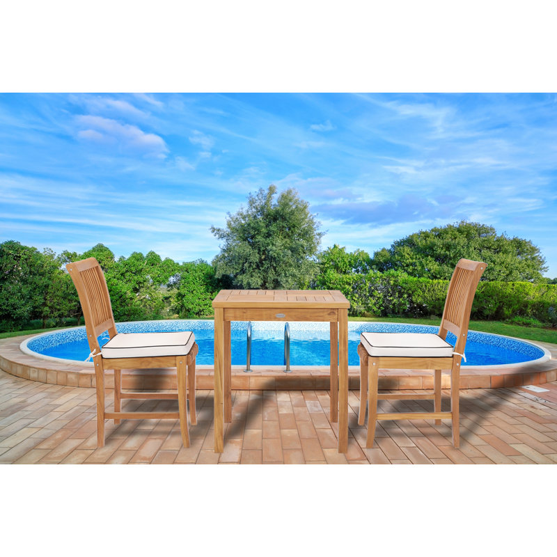 Outdoor 3 - Piece Teak Dining Set with Cushions