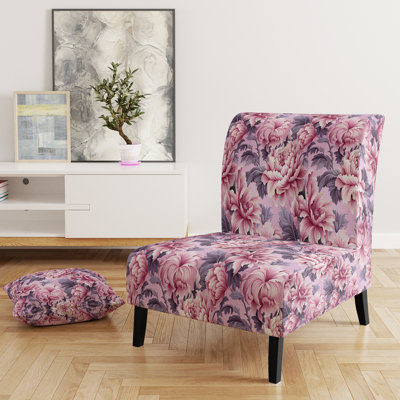 Harmony Pink Peonies Pattern - Upholstered Cottage Accent Slipper Chair