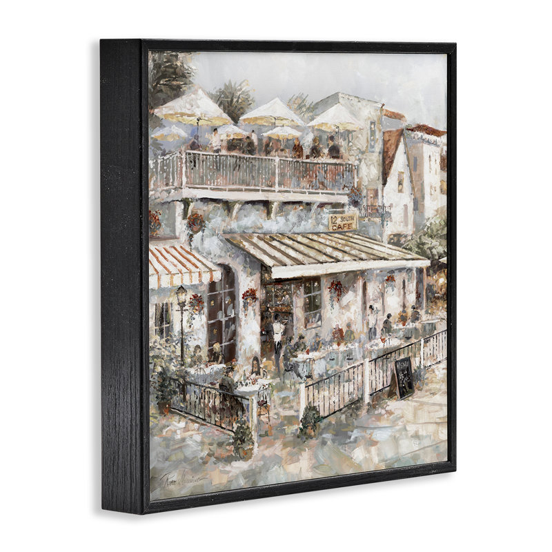  «Town Café Patio», estampe numérique par Ruane Manning, H 24 po x l 24 po, Giclée encadrée noir minuit