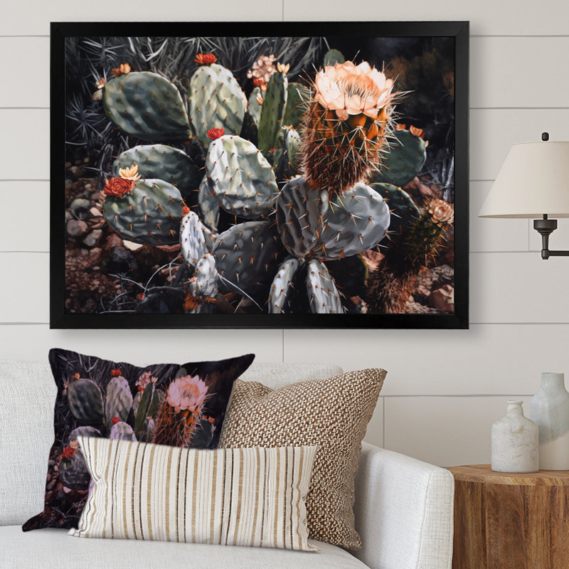 Paysage de cactus rouge vert Ryong, Cadre photo noir, H 34 po x l 44 po x P 1,5 po