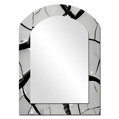 Black and white Soothing cracks - Abstract Collages Asymmetrical Unique Wall Mirror, Modern Arch Mirror, Printed Metal Art
