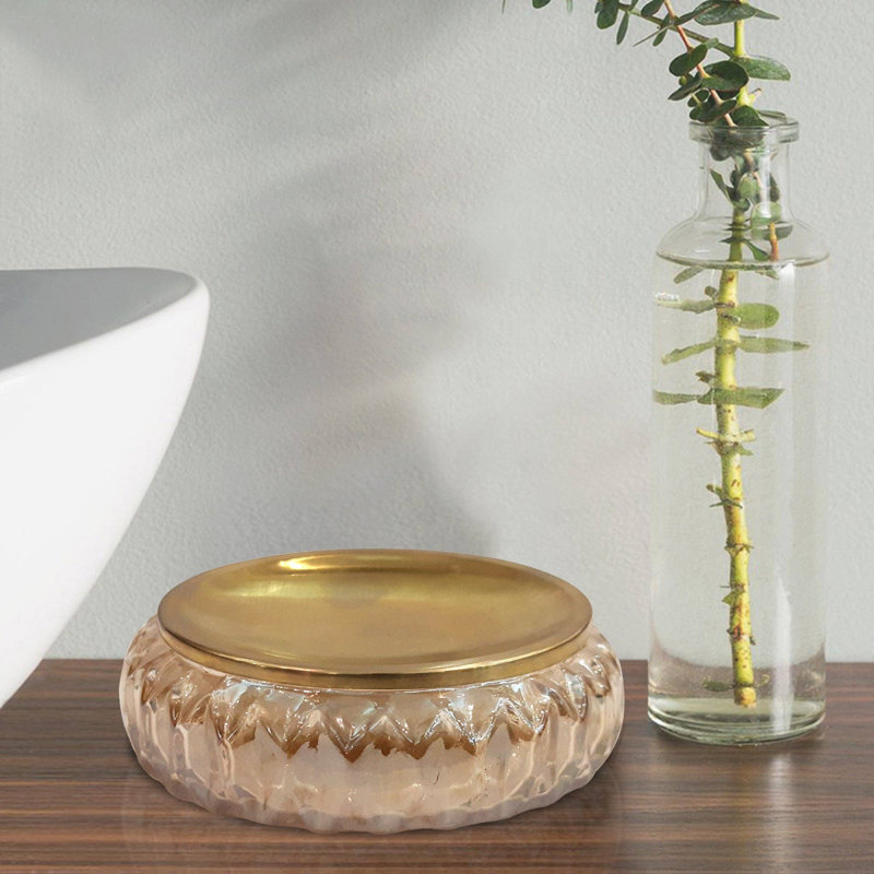 Porte-savon en verre Oneita pour comptoir de salle de bain, douche et cuisine | Finition ambrée, Ambre doré