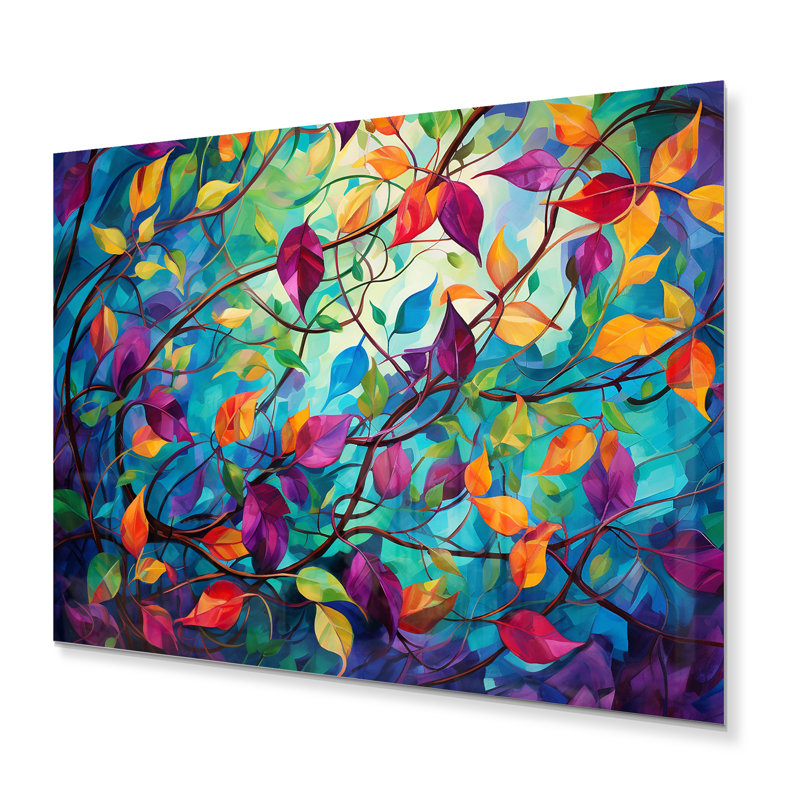Multicolore Vibrant Vines I - Décoration murale abstraite en métal Botanicals, H 12 po x l 20 po