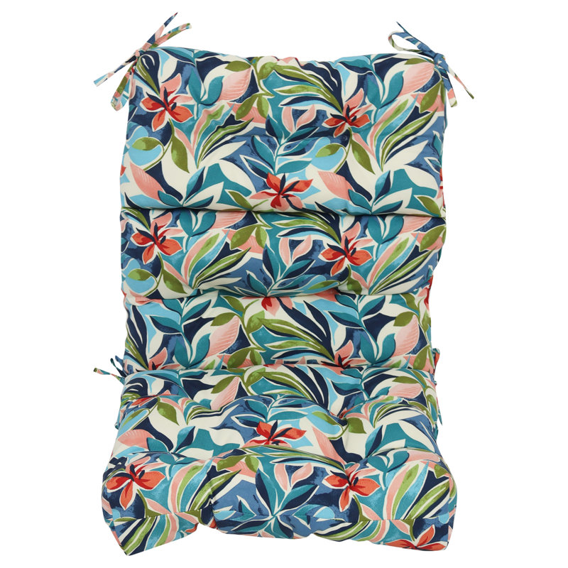 Outdoor Tufted Seat/Back Chair Cushion, 20" W x 20" D, Ivory/Blue/Somap Multi Floral