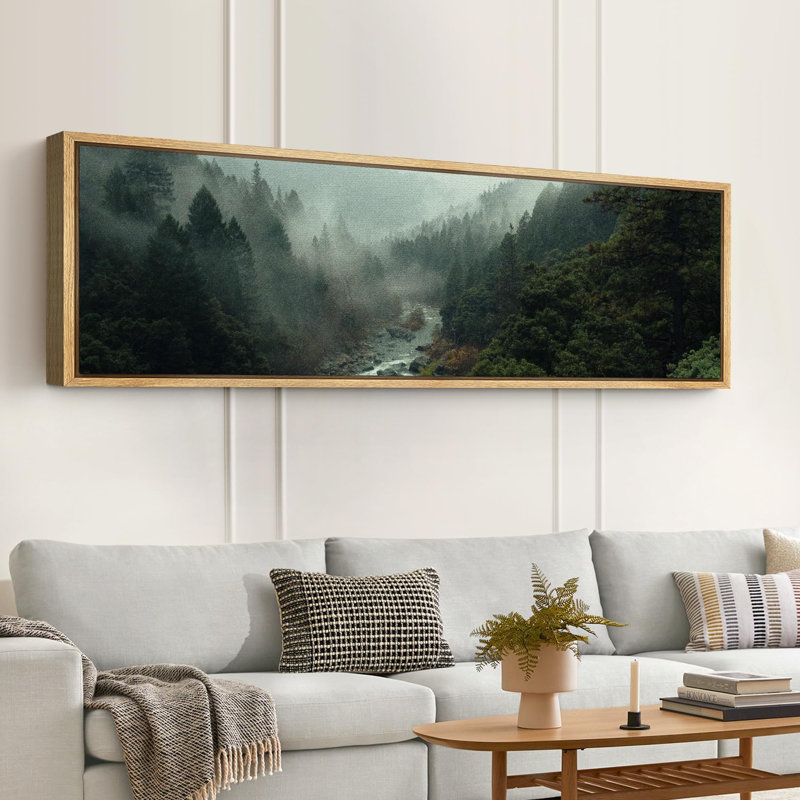 «Mystical Misty Forest River Modern Art», très grande impression d'art, H 20 po x l 60 po, Naturel
