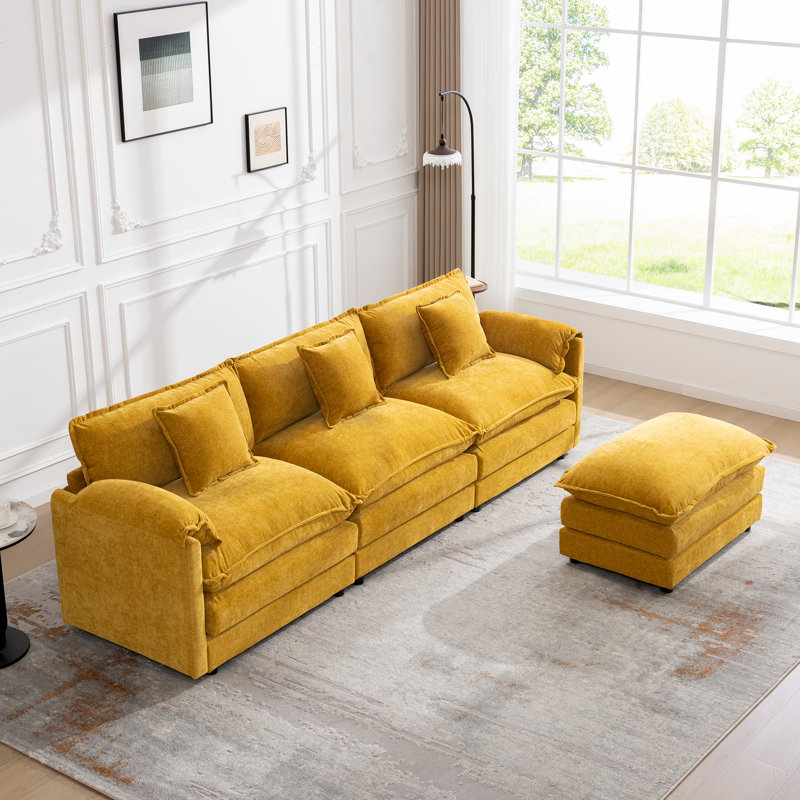  Shamill Chenille Cloud Sofa Couch with Ottoman – Extra-Plush 2-Layer Cushions with Adjustable Leg Heights for Comfort