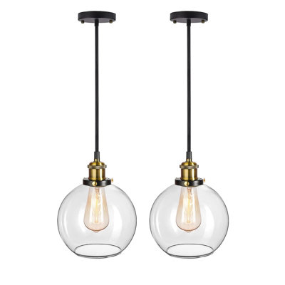7.87" 2 - Pack Black Modern Pendant Light with Clear Glass Globe Shade for Kitchen Island 