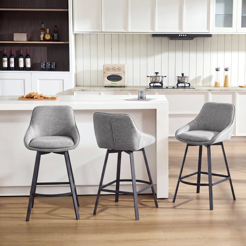 Absalom Modern 25.6" Swivel Upholstered Counter Stools with Back and Metal Frame, Gray, 3