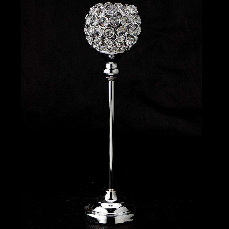 15.75'' H Crystal Tabletop Candlestick, Silver