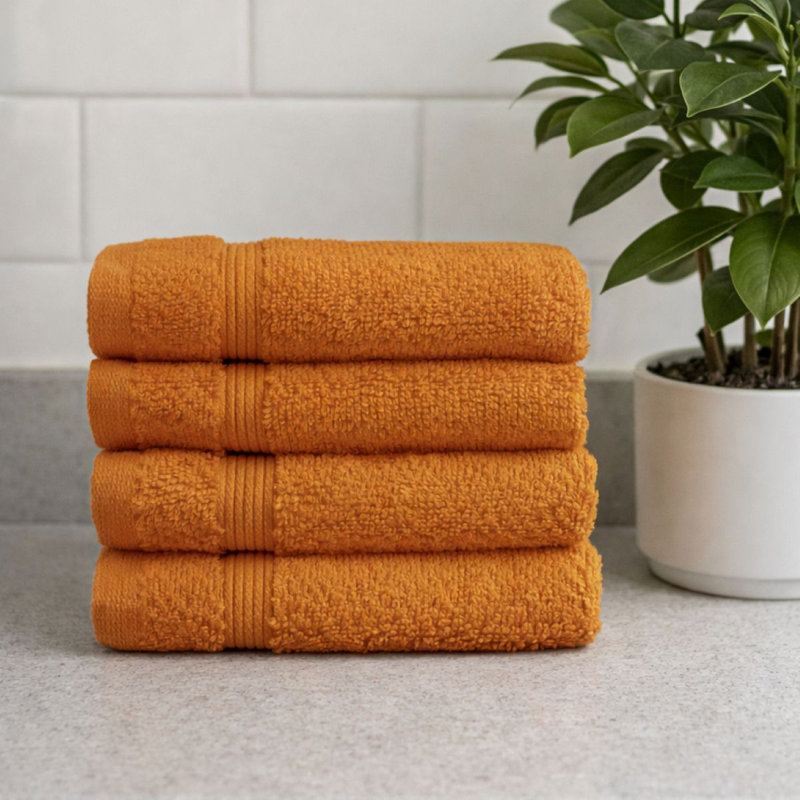 Anishah 4 Piece Egyptian-Quality Cotton Face Cloths Set Quick Dry, Caramel