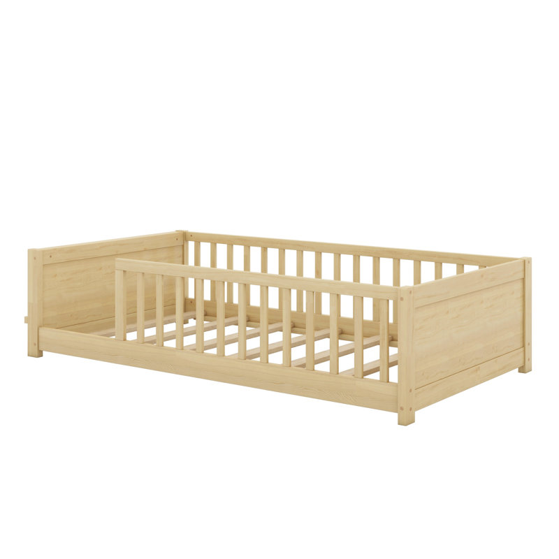 Lit de plancher avec clôture et garde-corps, Naturel