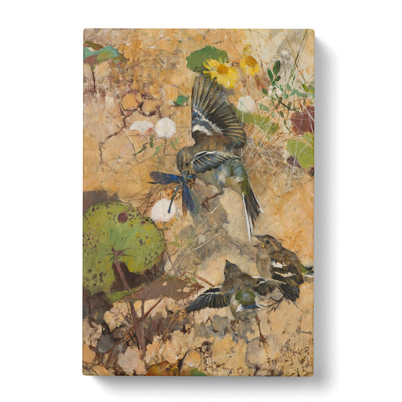 Birds and Dragonflies by Bruno Liljefors - Wrapped Canvas, 50cm H x 35cm W x 3cm D