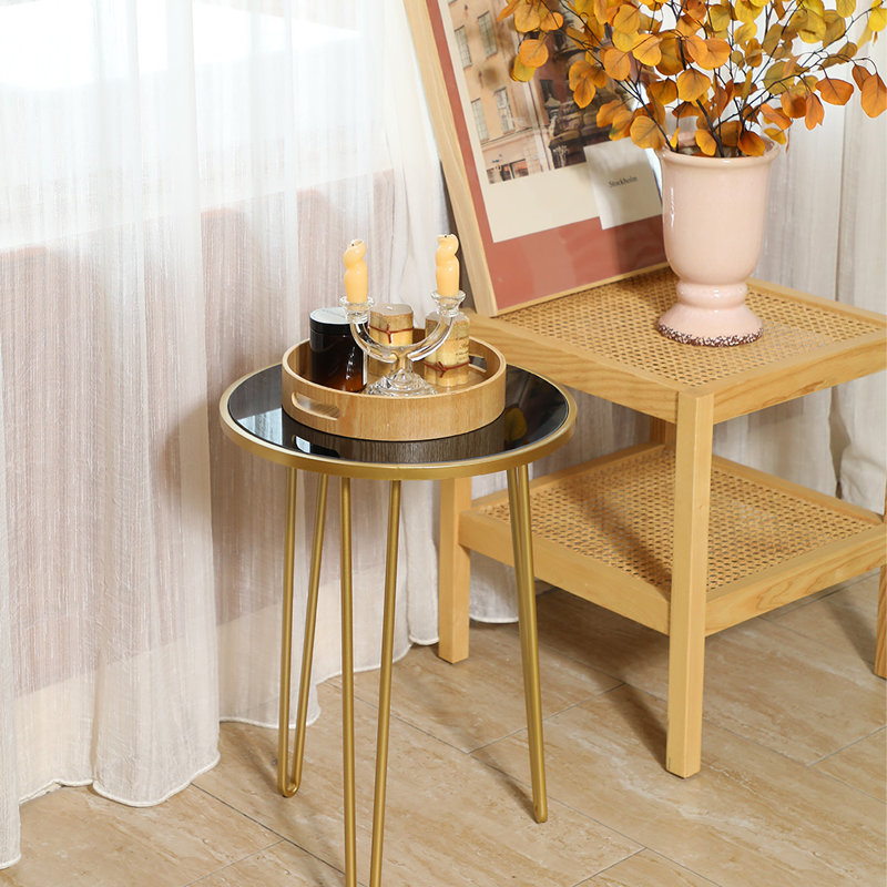 Dier 21.5'' Tall Outdoor Modern Side Table, Gold, Black Mirrored