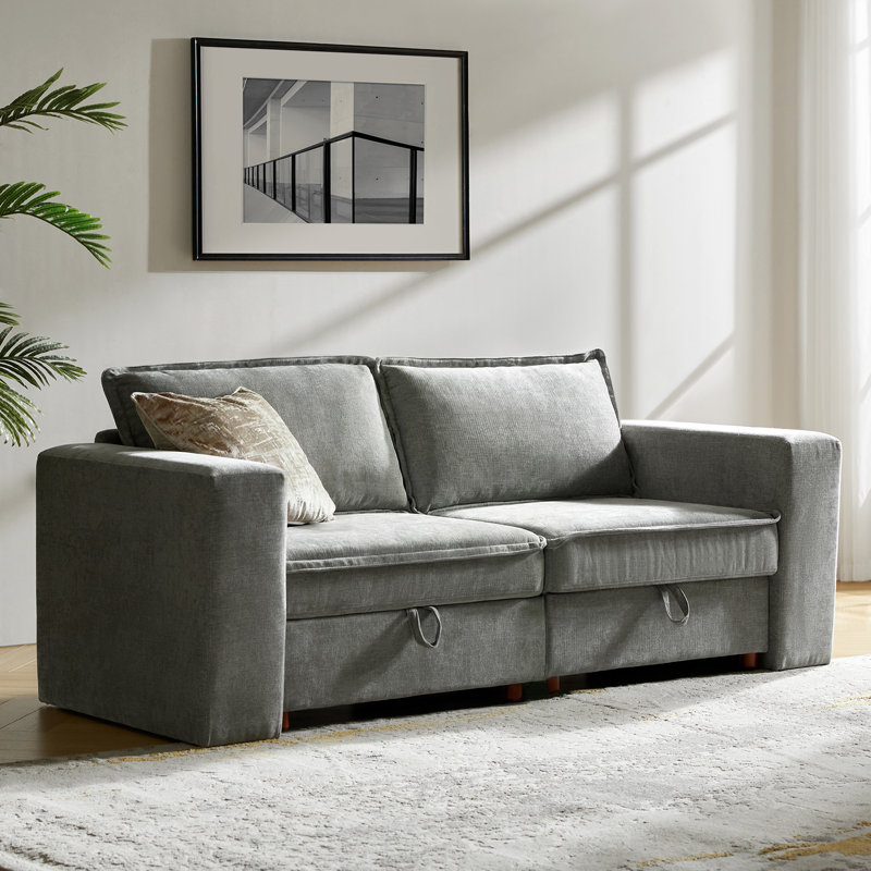 Bessette 76" Modern Chenille Storage Loveseat Sofa Removable Cover, Gray