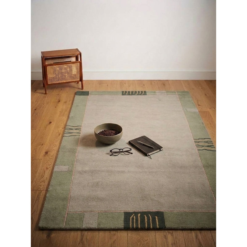 Tapis d'intérieur contemporain vert 100% laine vert Tibbati, Rectangle 5 pi 7 po x 7 pi 10 po