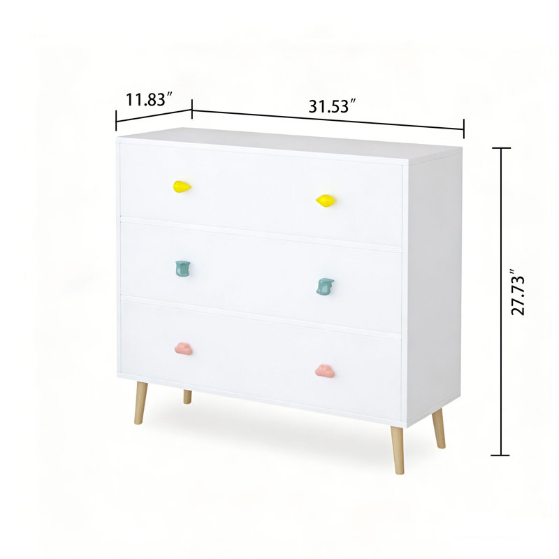 Table de chevet pour enfant moderne à trois tiroirs, Blanc