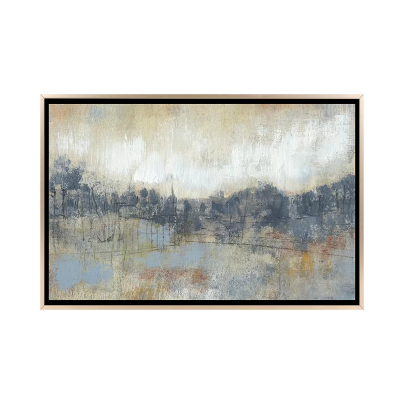 'Cool Gray Horizon I' by Jennifer Goldberger - Wrapped Canvas Painting Print, Champagne Floater Framed Canvas